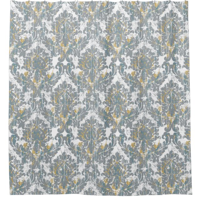 Distressed Damask Pattern Shower Curtain (Front)