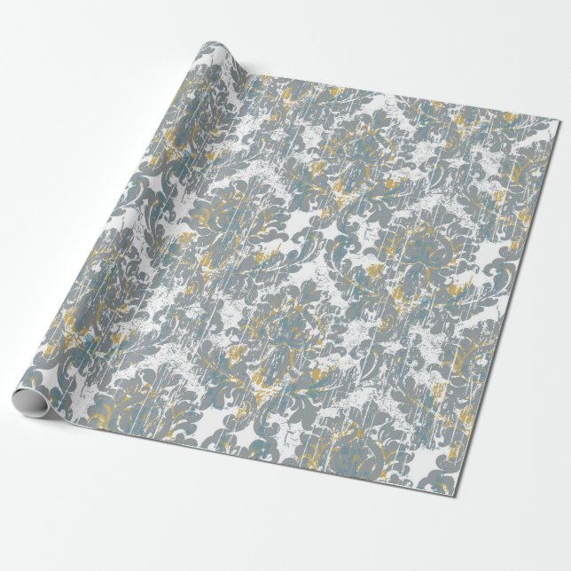 Distressed Damask Pattern Wrapping Paper (Unrolled)