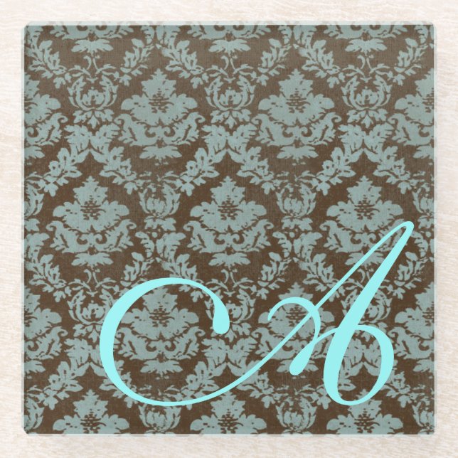 Distressed Damask Personalised Glass Coaster (Front)