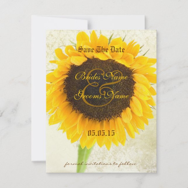 Distressed Damask Sunflower Wedding Save the Date (Front)