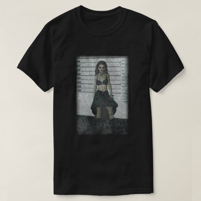 Distressed Day Of The Dead Mugshot T-Shirt (Design Front)