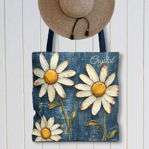 Distressed Denim and Daisy   Tote Bag