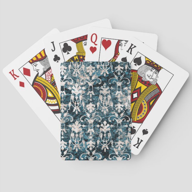 Distressed Denim Damask Playing Cards (Back)