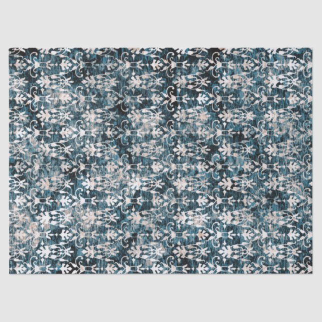 Distressed Denim Damask Tissue Paper (Front)