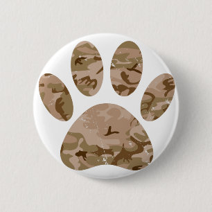 Distressed Desert Camo Dog Paw Print 6 Cm Round Badge