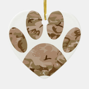 Distressed Desert Camo Dog Paw Print Ceramic Tree Decoration