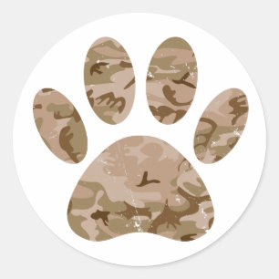 Distressed Desert Camo Dog Paw Print  Classic Round Sticker