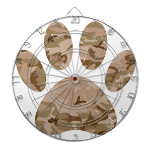 Distressed Desert Camo Dog Paw Print Dartboard