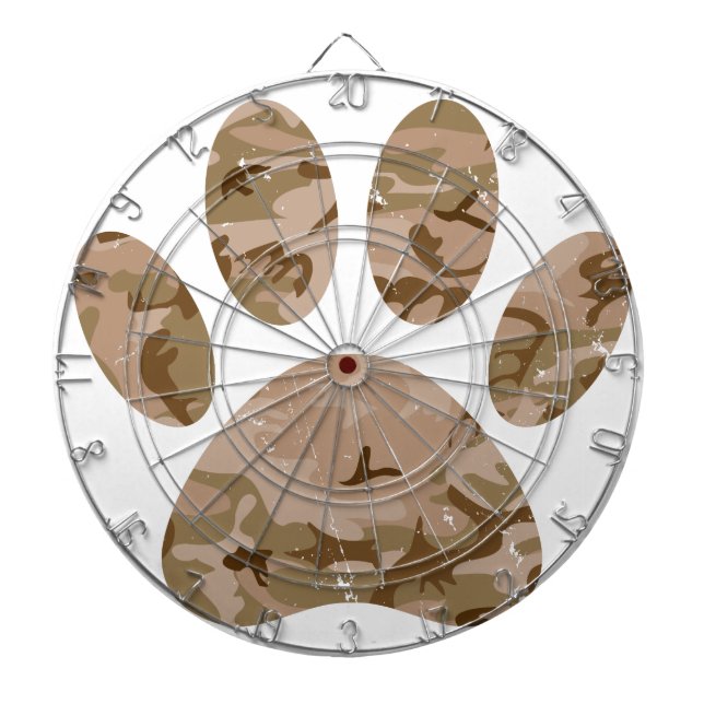 Distressed Desert Camo Dog Paw Print Dartboard (Front)