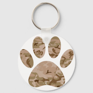 Distressed Desert Camo Dog Paw Print Key Ring