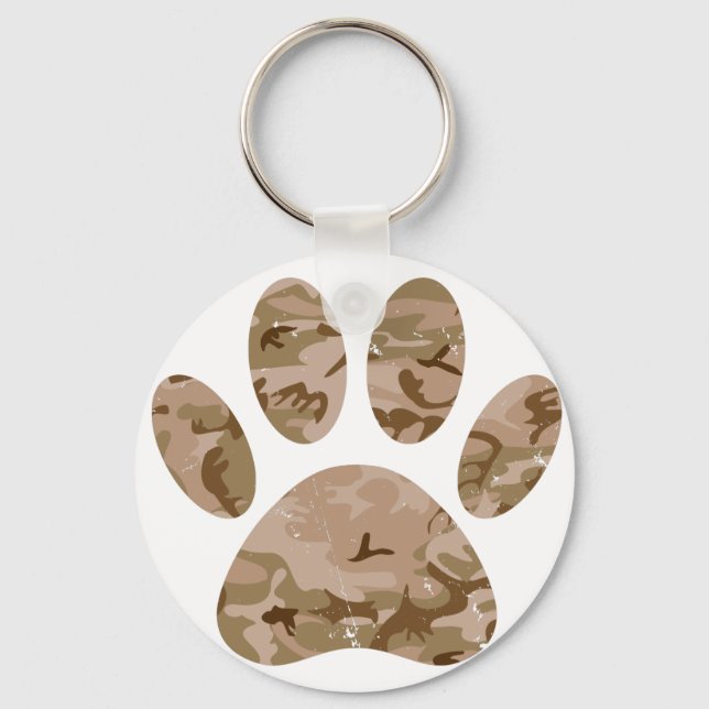 Distressed Desert Camo Dog Paw Print Key Ring (Front)
