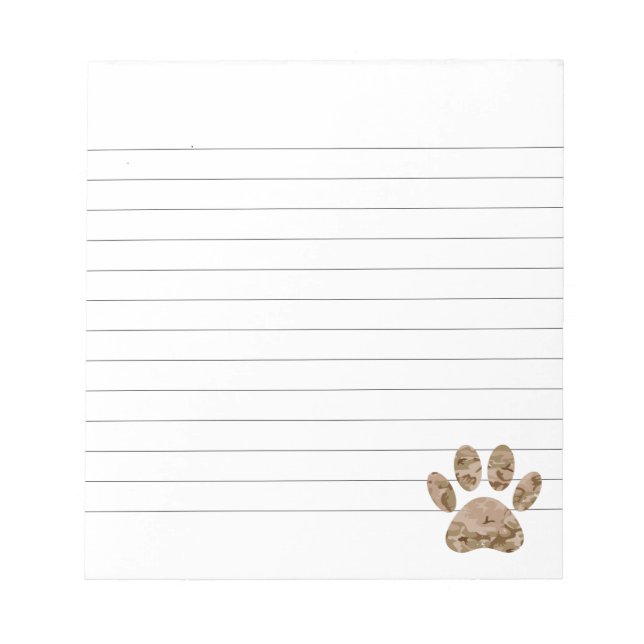 Distressed Desert Camo Dog Paw Print Lined Notepad (Front)