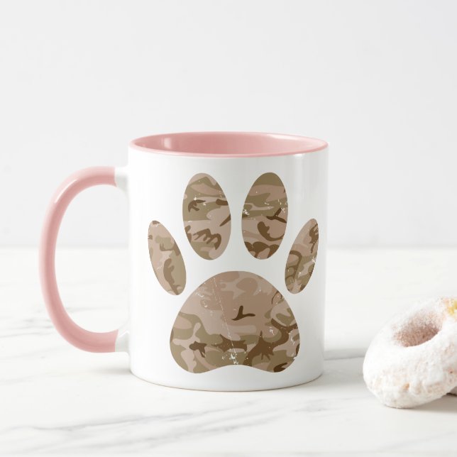 Distressed Desert Camo Dog Paw Print Mug (With Donut)