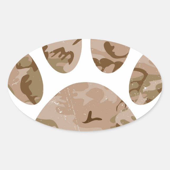 Distressed Desert Camo Dog Paw Print Oval Sticker (Front)