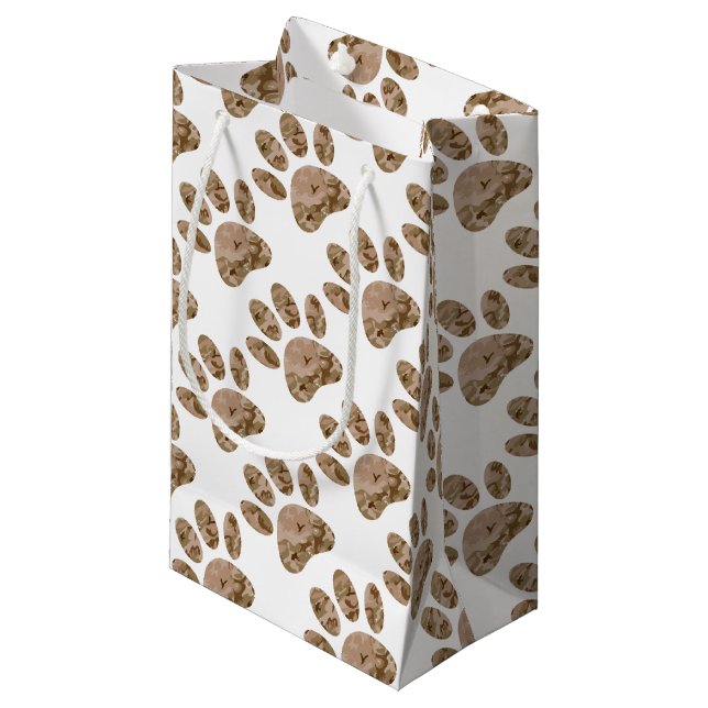 Distressed Desert Camo Dog Paw Print Small Gift Bag (Front Angled)
