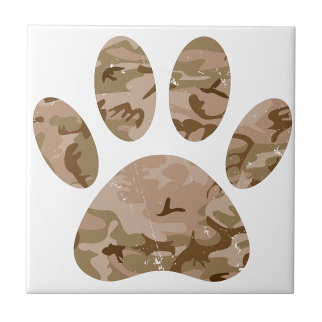 Distressed Desert Camo Dog Paw Print Tile (Front)