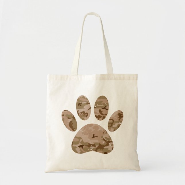 Distressed Desert Camo Dog Paw Print Tote Bag (Front)