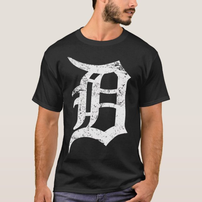 Distressed Detroit D Lettering T-Shirt (Front)