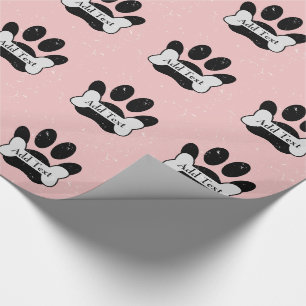 Distressed Dog Paw Print And Bone On Baby Pink Wrapping Paper