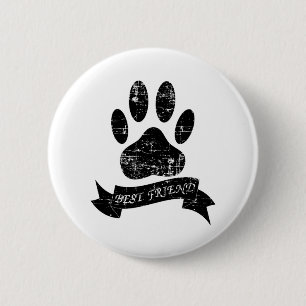 Distressed Dog Paw With Ribbon 6 Cm Round Badge