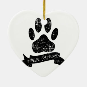 Distressed Dog Paw With Ribbon Ceramic Tree Decoration