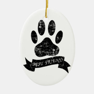 Distressed Dog Paw With Ribbon Ceramic Tree Decoration