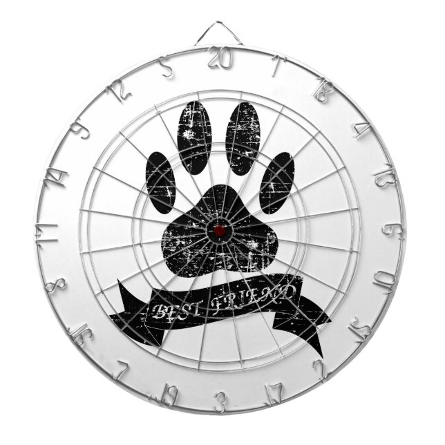 Distressed Dog Paw With Ribbon Dartboard (Front)