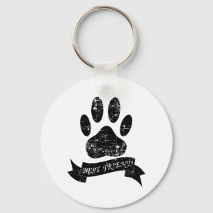 Distressed Dog Paw With Ribbon Key Ring
