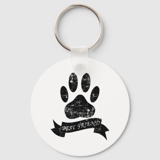 Distressed Dog Paw With Ribbon Key Ring (Front)