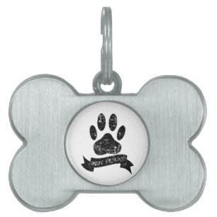 Distressed Dog Paw With Ribbon Pet Tag