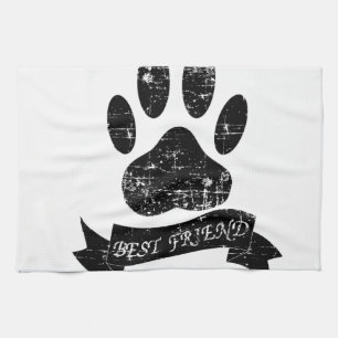 Distressed Dog Paw With Ribbon Tea Towel