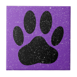 Distressed Dog Pawprint Square Purple Tile