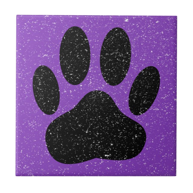 Distressed Dog Pawprint Square Purple Tile (Front)
