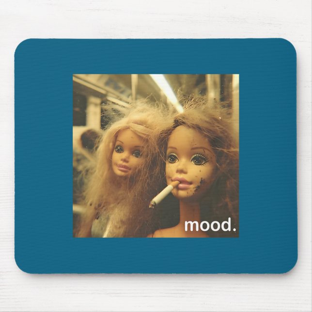Distressed Doll Face Meme Premium Illustration Mouse Mat (Front)