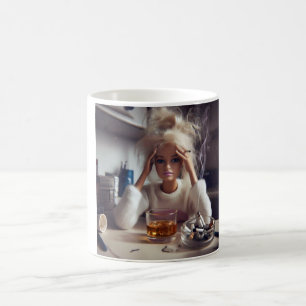 Distressed Doll Meme Smoking & Drinking Gen Z Coffee Mug