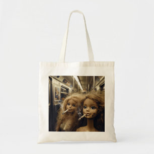 Distressed Doll Smoking Funny Doll Face Meme Tote Bag