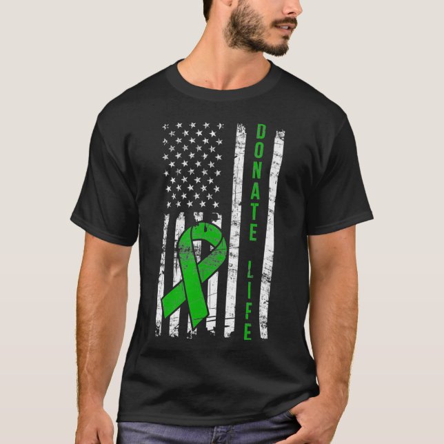 Distressed Donate Life USA Flag Organ Kidney Donor T-Shirt (Front)