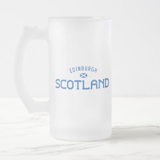 Distressed Edinburgh Scotland Frosted Glass Beer Mug (Left)