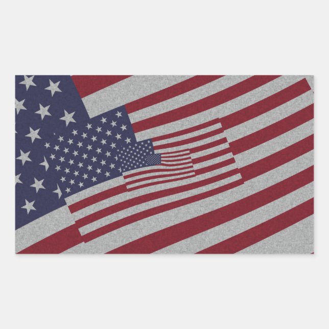 Distressed Effect Nested USA Flags Stars & Stripes Rectangular Sticker (Front)