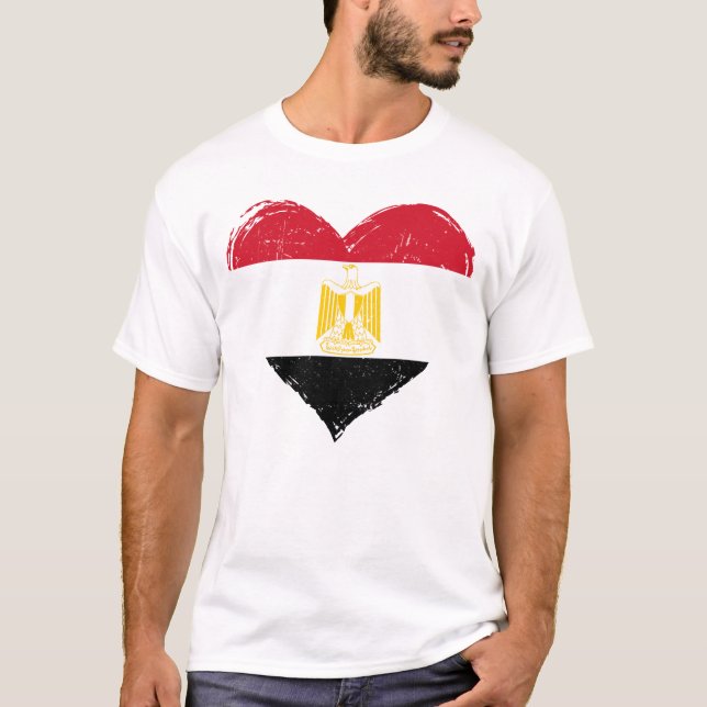 Distressed Egypt Flag Heart Men's White T-Shirt (Front)