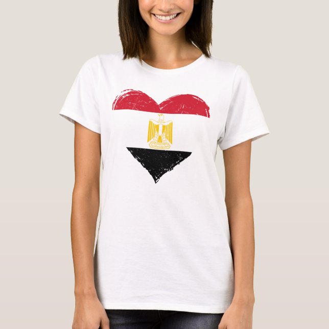 Distressed Egypt Flag Heart Women's White T-Shirt (Front)