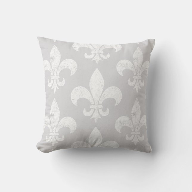 Distressed Elegant Soft Neutral Fleur de Lis Cushion (Front)