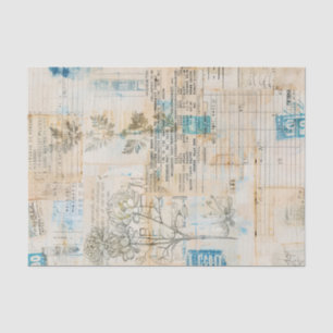 Distressed Ephemera Collage with Blue Highlights Tissue Paper