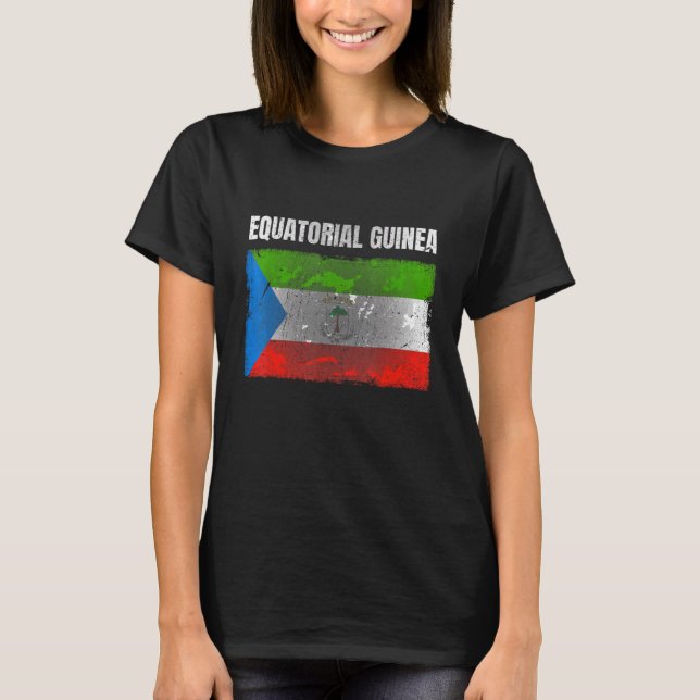 Distressed Equatorial Guinea Flag Print Men Women  T-Shirt (Front)