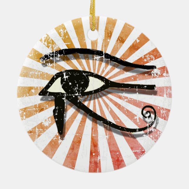 Distressed Eye Of Horus Egyptian Symbol Retro Sun Ceramic Tree Decoration (Back)