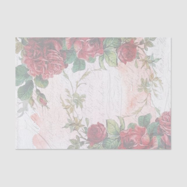 Distressed Faded Red Roses Writing Tissue Paper (Front)