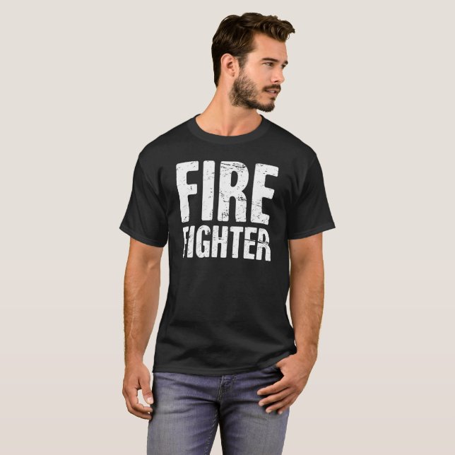 Distressed FIRE FIGHTER Text T-Shirt (Front Full)