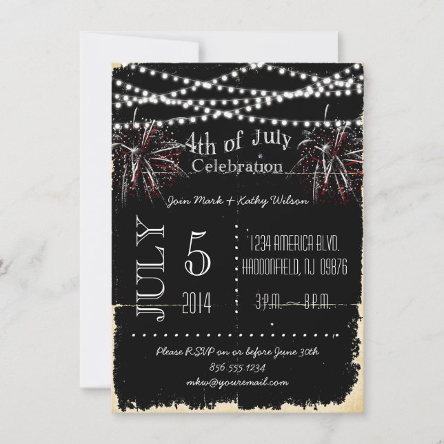 Distressed Fireworks 4th of July Party Invitation (Front)