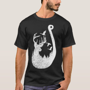 Distressed Fish Hook Fishing Hunting Deer And Duck T-Shirt