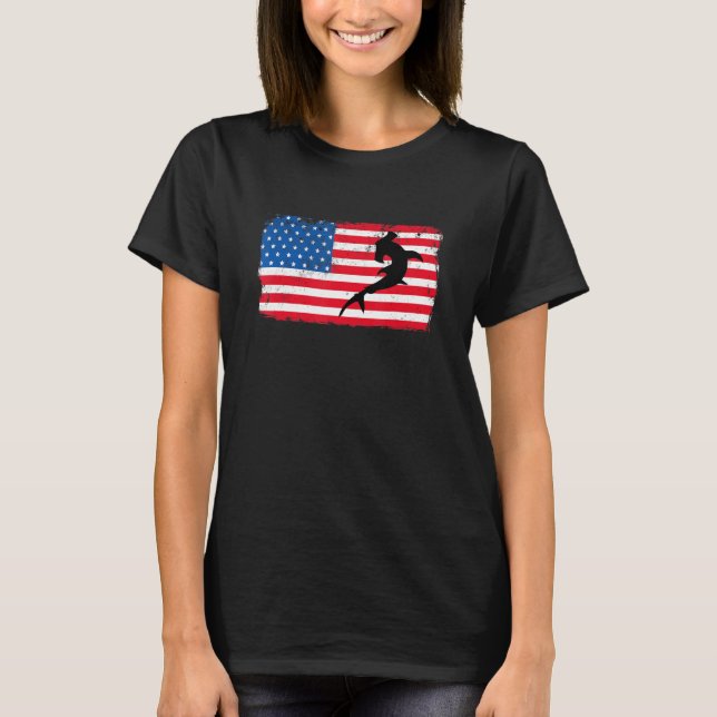 Distressed Flag  4th July Patriotic Shark American T-Shirt (Front)